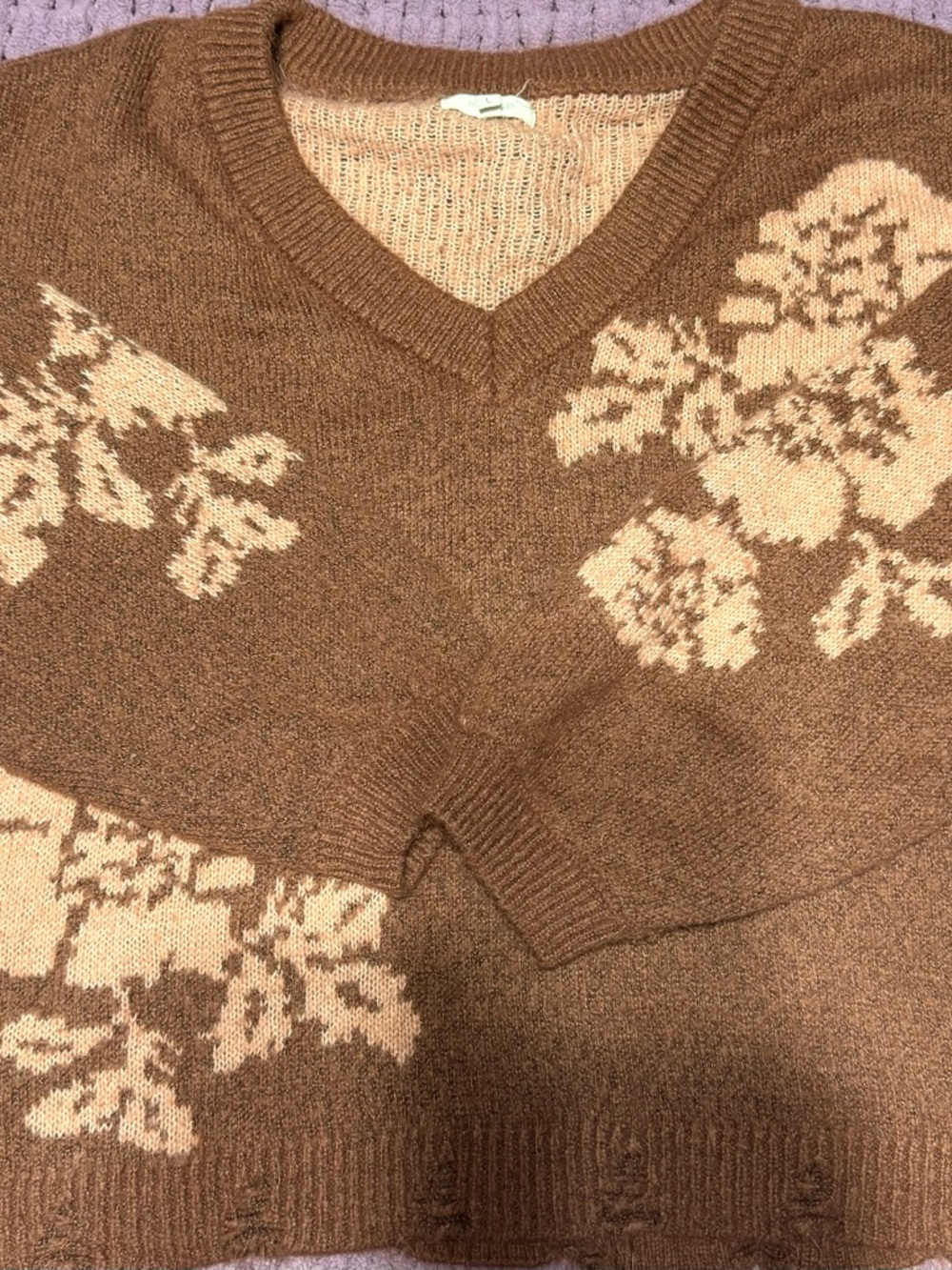Brown Floral V-Neck Women’s Sweater